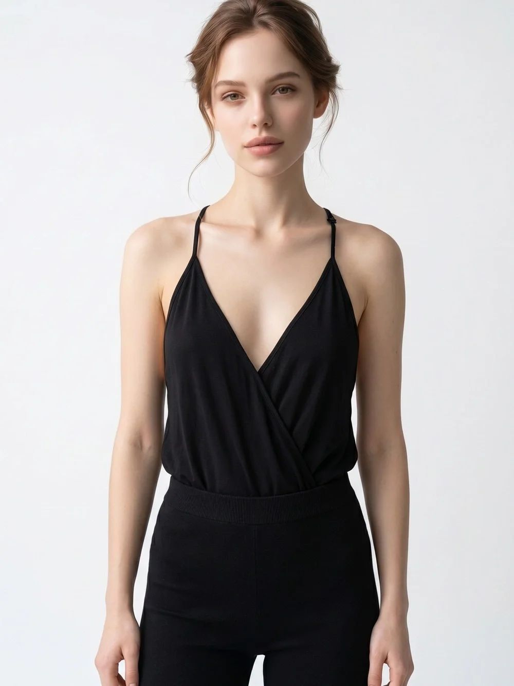 ON THE ROAD | Black V-Neck Wrap Camisole Halter Tank Top Women’s Size Medium